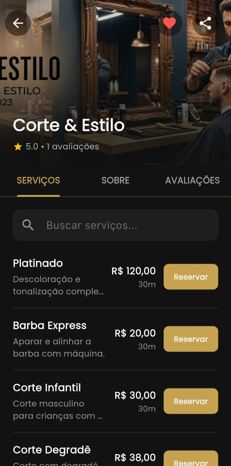 Tela real: Escolha seu serviço