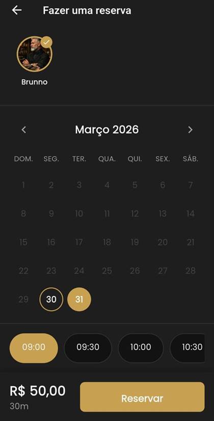 Tela de agendamento online pelo aplicativo