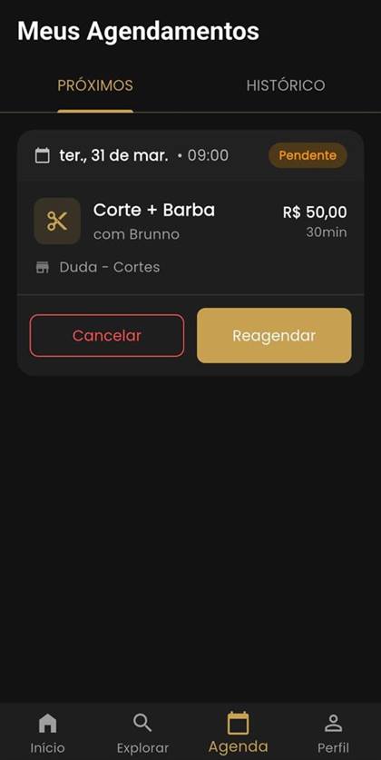 Tela com horários disponíveis para agendamento